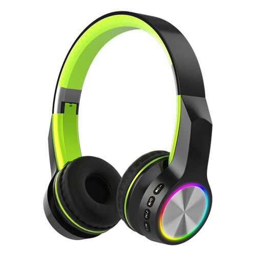 Lumières colorées Casque sans fil supra-auriculaire Casque portable de réduction du bruit pour la course à pied Cyclisme Noir Vert