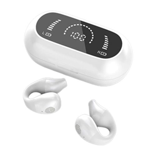 Casque compatible Bluetooth à pince d'oreille Écouteur portable à réduction de bruit pour le travail quotidien Gym Blanc