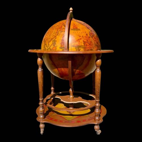 Bar Mappemonde Globe Terrestre Sur Roulettes Des Annes 60 Bois
