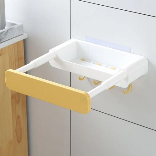 Étagère rétractable sans perforation Support de lavabo dissimulé pour cuisine Salle de bain Maison Jaune