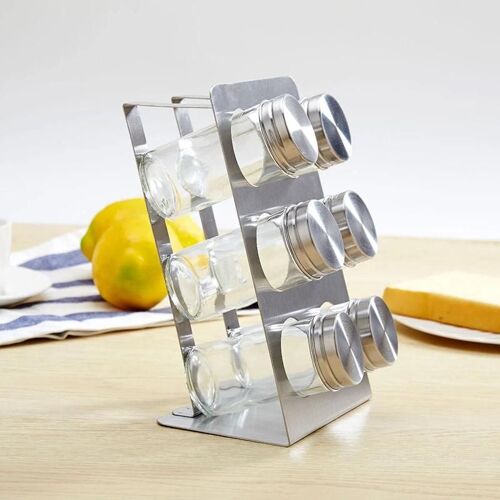 6pcs Anti-Poussière Visible En Acier Inoxydable Assaisonnement Pot Bouteille De Stockage D'épices Ensemble Avec Rack Ustensiles De Cuisine Nouveau