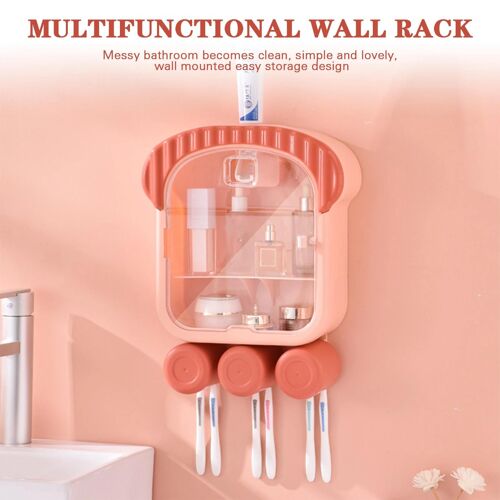 Porte-brosse à dents mural - Support de rangement multifonctionnel rose rose
