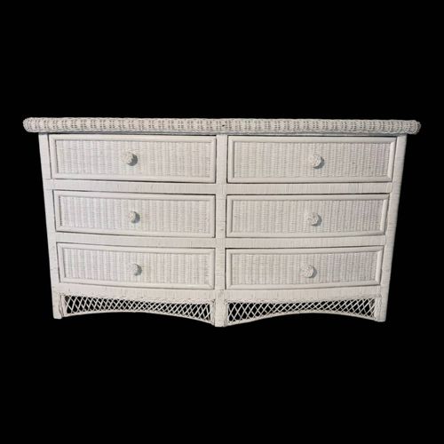 Commode Vintage En Rotin Blanc Tress 6 Tiroirs Blanc