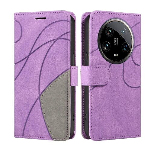 Étui Pour Rabattu Xiaomi 14 Ultra 5g Coque Flip Folio En Cuir Pu Couture À Deux Couleurs Bicelle De Protection Avec Support De Fente Pour Carte - Violet
