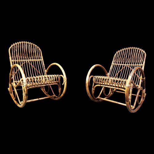 Fauteuils Bascule Vintage En Bambou Annes 1960 Lot De 2 Marron