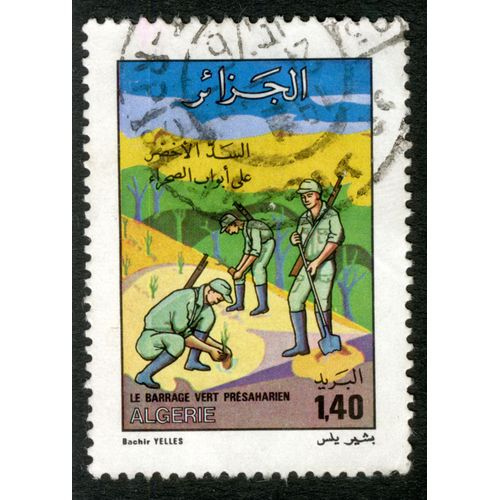 Timbre Oblitéré Algérie, Le Barrage Vert Préhasarien, Bachir Yelles, 1,40