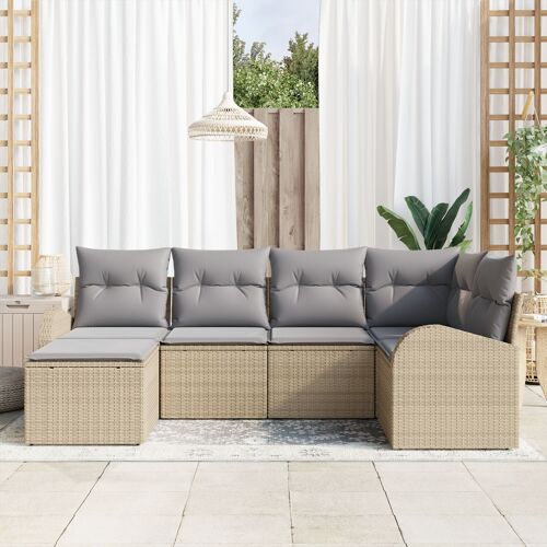 Vidaxl Ensemble De Canapés De Jardin 6 Pièces Avec Coussins Beige En Poly Rattan, Vidaxl Canapé De Jardin 2 Places Avec Rangement & Coussins Beige En Poly Rattan