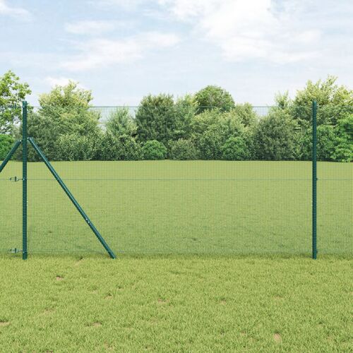 vidaXL Grillage en fil soudé avec 7 poteaux verts 1.2x10 m en acier