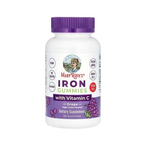 Maryruth's Gommes Au Fer Avec Vitamine C, Sans Sucre, Raisin, 60 Gommes