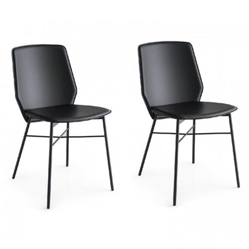 Lot De 2 Chaises Sibilla Structure Métal Assise Cuir Noir