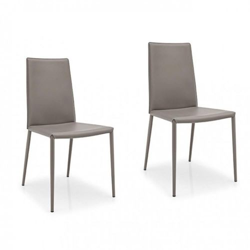 Lot De 2 Chaises Boheme Structure Métal Assise Cuir Grège