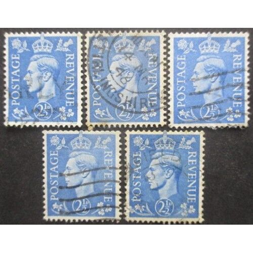 Royaume-Uni N°213ab X 5 Fond Clair Filigrane Renversé Oblitéré Cote 11,25€