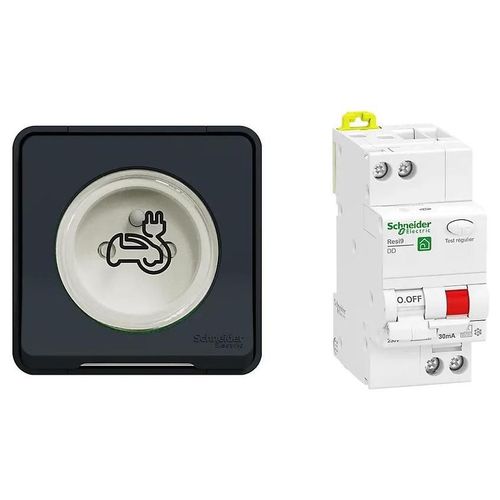 Kit Mureva Styl - Protection + Prise Courant 2 Pôle+Terre Renforcée Ve Ip55 Ik08 Gris Schneider Electric
