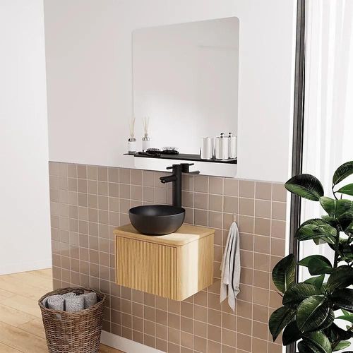Meuble lave-mains à suspendre l.40 x H.26,6 x P.30 cm, effet chêne strié, Homesight Elli