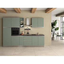 Cuisine complète montée All in Salvia vert L. 300 cm avec électroménager