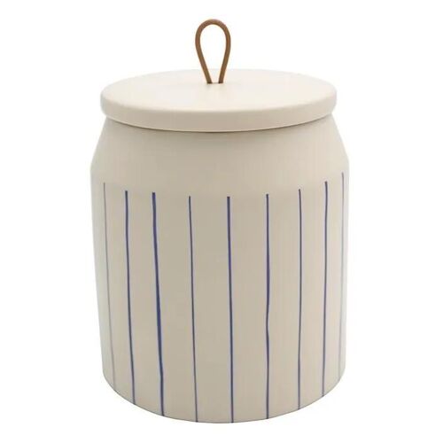 Pot En Céramique Blanc Et Bleu Avec Couvercle Grid Box & Beyond 16,5 Cm