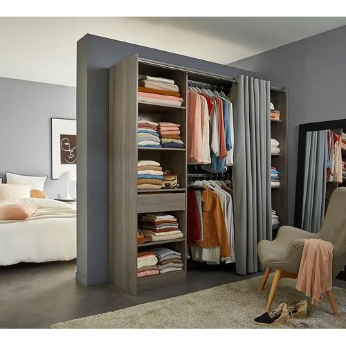 Kit Dressing 2 Colonnes Réversibles Avec Rideau Eklips Ii Décor Chêne Grisé H. 200 X L. 200 X P. 48 Cm