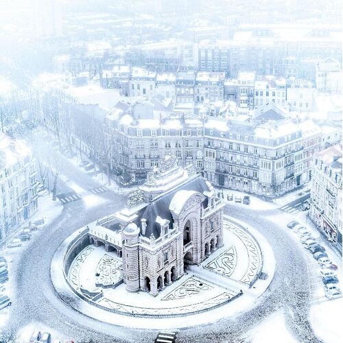 Toile imprimée Lille Porte de Paris neige 75 x 75 cm
