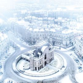 Toile imprimée Lille Porte de Paris neige 75 x 75 cm