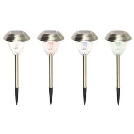 Lot De 4 Balises Extérieures Solaires Kitmat Led Intégrée 15lm 0.02w Ip44 Goodhome Chrome