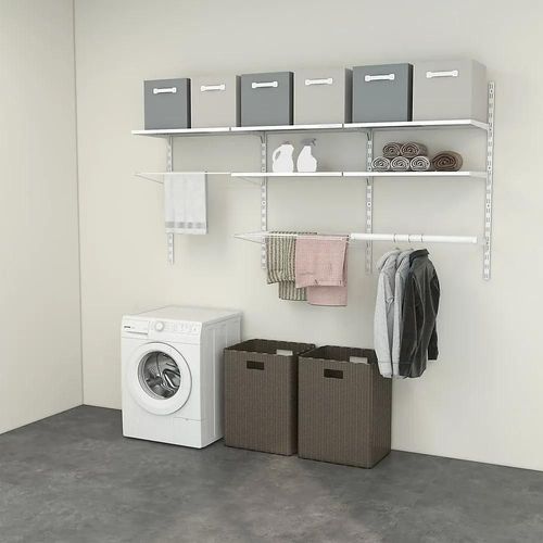 Rangement Buanderie 3 Colonnes Avec Penderie Et 2 Étandoirs H. 200 X L. 198 X P. 40 Cm