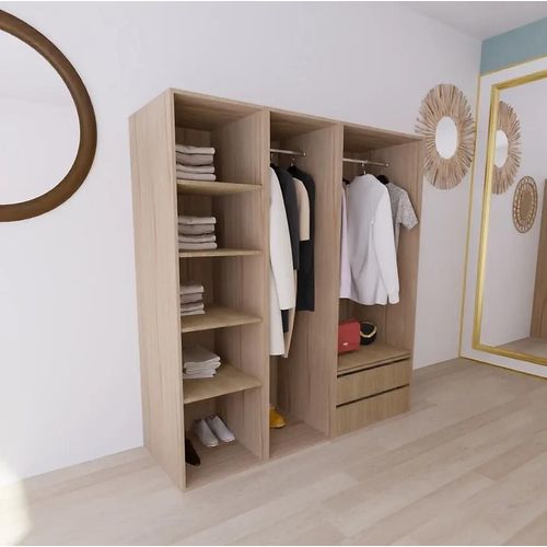 Dressing Effet Chêne Double Penderies Et 2 Tiroirs Goodhome Atomia H. 187,5 X L. 175 X P. 58 Cm