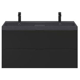 Ensemble Salle De Bains L.120 Cm Meuble À Suspendre Imandra Noir Mat + Plan Double Vasque Résine Noir