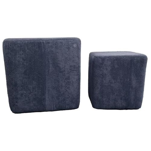 Lot 2 Poufs Vintage Velours Bleu Marine Navy L.36 X H.35 Cm + L.26 Cm X H.27 Cm