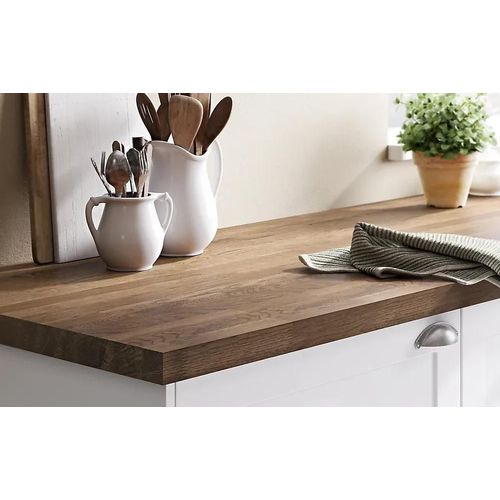 Plan De Travail Chêne Massif Foncé Goodhome Hinita L.300 X L.62 X Ép.4 Cm