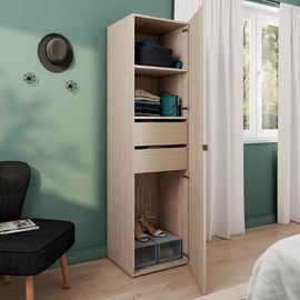 Armoire Effet Chêne 2 Tiroirs Goodhome Atomia H. 187,5 X L. 50 X P. 45 Cm