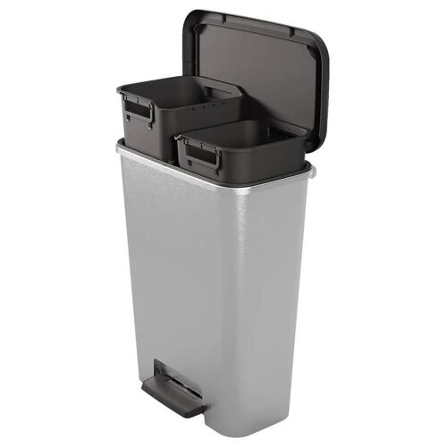 Poubelle de cuisine 46L Keter en plastique coloris gris ouverture à pédale l.47,8 x P.29 x H.62,6 cm
