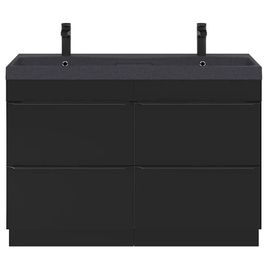 Ensemble Salle De Bains L.120 Cm Meuble À Poser Imandra Noir Mat + Plan Double Vasque Résine Noir