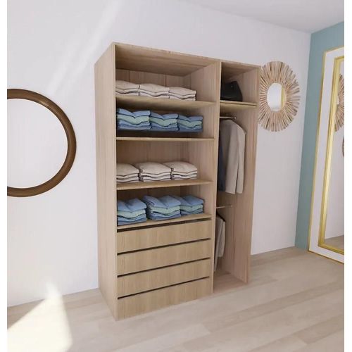 Dressing Effet Chêne Double Penderie Et 4 Tiroirs Goodhome Atomia H. 225 X L. 150 X P. 58 Cm
