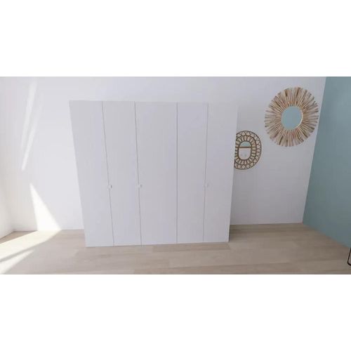 Dressing Blanc Avec Porte 4 Penderies Et 2 Tiroirs Goodhome Atomia H. 187,5 X L. 200 X P. 45 Cm