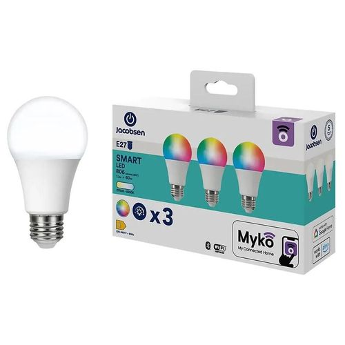 3 Ampoules Led Connectées Myko E27 A60 Standard 806lm=60w Variation De Blancs Et Couleurs Jacobsen Blanc