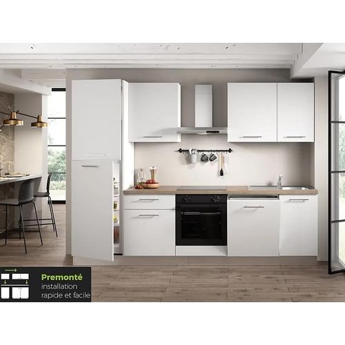Cuisine Complète Montée All In Monica Blanc L. 285 Cm Avec Électroménager
