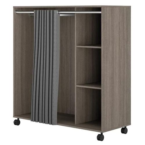 Kit-Dressing Sous-Combles 1 Colonne Avec Rideau Vector Ii Décor Chêne Grisé H. 128 X L. 120 X P. 48 Cm