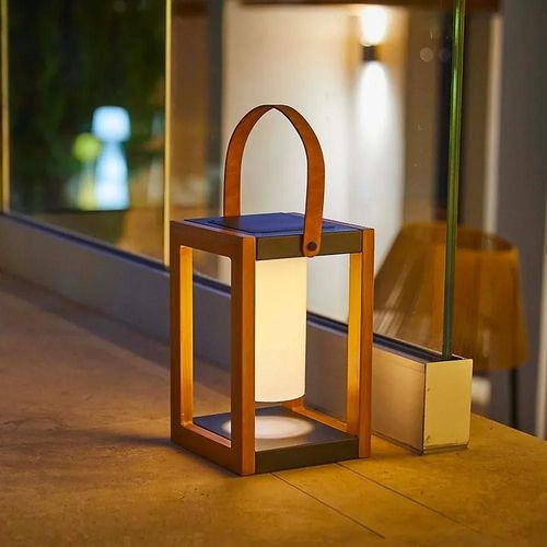 Lampe À Poser Led Solaire Seraphina Lumisky Ip44 40lm L.24x H.32 Cm Noir En Métal Avec Finition En Bois