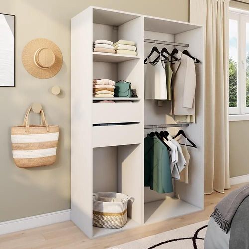 Dressing Blanc Double Penderie 2 Tiroirs Goodhome Atomia H. 187,5 X L. 125 X P. 45 Cm