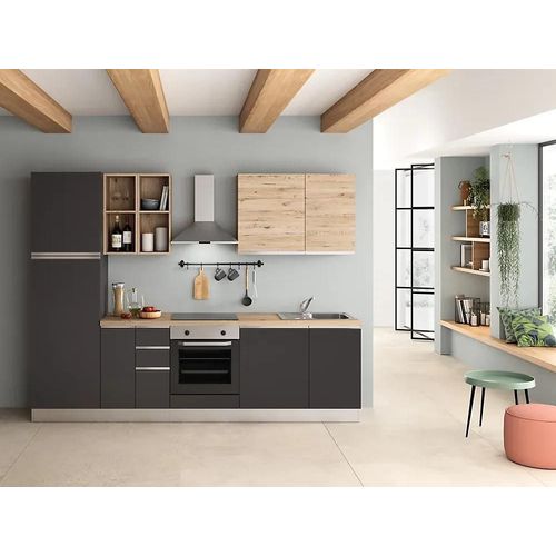Cuisine Complète Pré-Montée All In Urban Décor Bois Et Anthracite L. 285 Cm Avec Électroménager