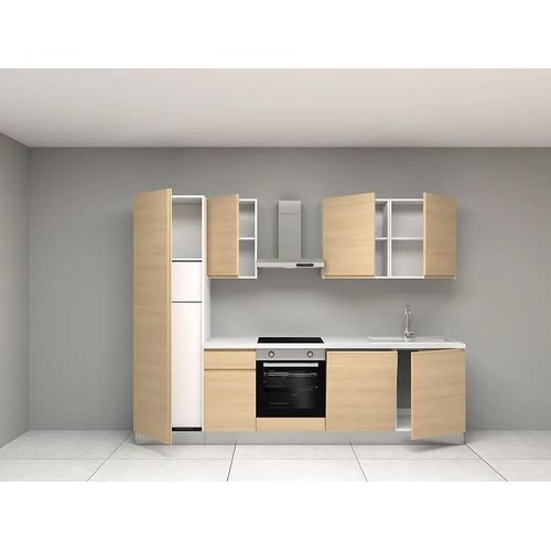 Cuisine Complète Montée All In Carla Imitation Chêne L. 285 Cm Avec Électroménager