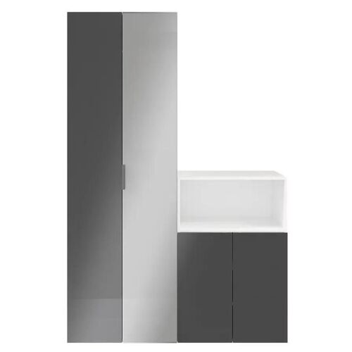 Ensemble de meubles de rangement blancs portes battantes miroir et anthracite brillant GoodHome Atomia H. 225 x L. 150 x P. 47 cm