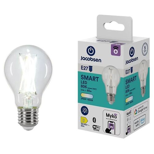 Ampoule Led Connectée Myko E27 A60 Standard À Filament 806lm=60w Variation De Blancs Jacobsen Transparent