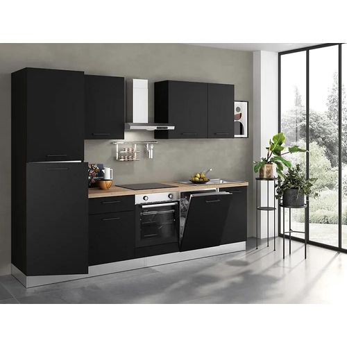 Cuisine Complète Montée All In Ornella Noir L. 285 Cm Avec Électroménager