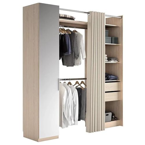 Kit Dressing 1 Colonne Miroir Effet Chêne Sindora H. 220 X L. 200 X P. 50 Cm.