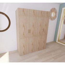 Armoire Effet Chêne Double Penderie 3 Tiroirs Goodhome Atomia H. 225 X L. 175 X P. 58 Cm