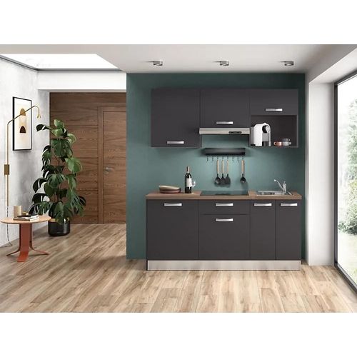 Cuisine Complète Montée All In Gris Anthracite L. 180 Cm Avec Électroménager