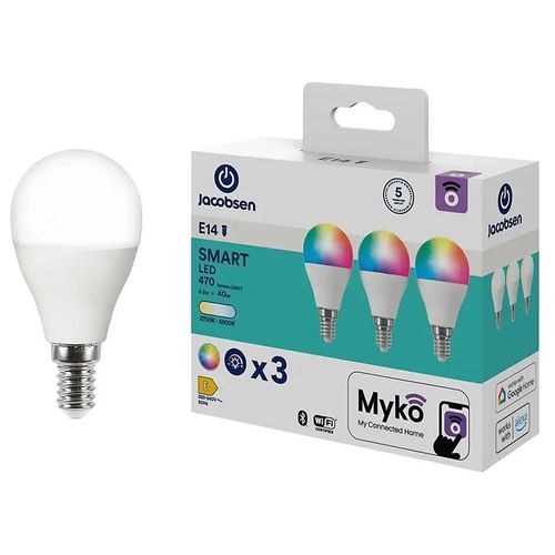 3 Ampoules Led Connectées Myko E14 Mini Globe 470lm=40w Variation De Blancs Et Couleurs Jacobsen Blanc