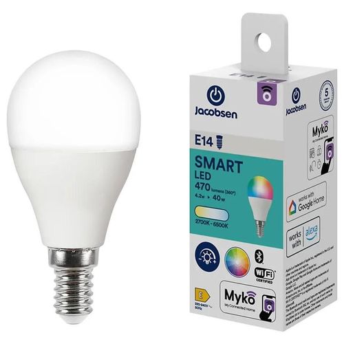 Ampoule Led Connectée E14 Mini Globe 470lm = 40w Variation De Blancs Et Couleurs Jacobsen Blanc
