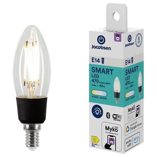Ampoule Led Connectée Myko Led E14 Flamme À Filament 470lm=40w Variation De Blancs Jacobsen Transparent